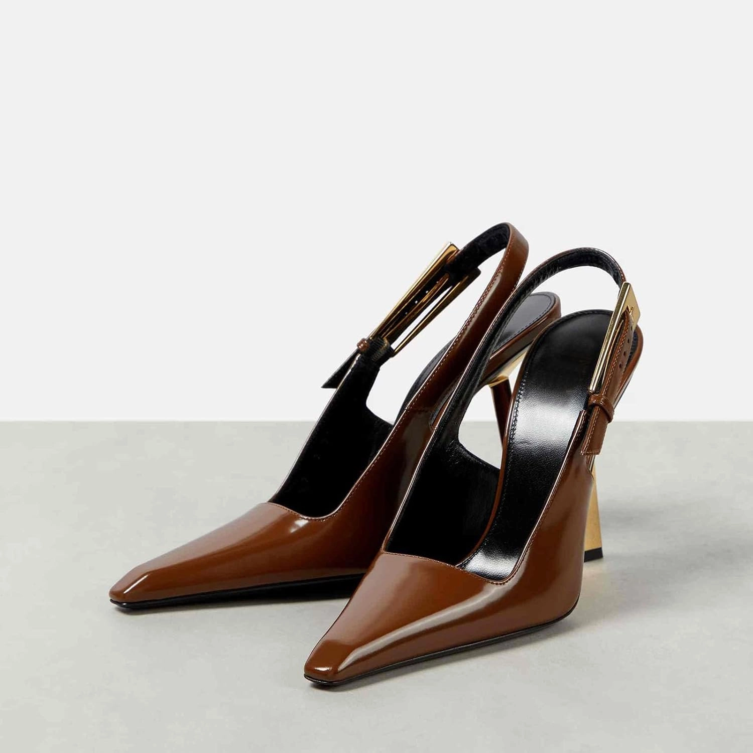 THESHY Women's Slingback Stiletto High Heels Square Toe Metal Buckle Pumps Backless Patent Leather Fashion Dress Shoes for Women
