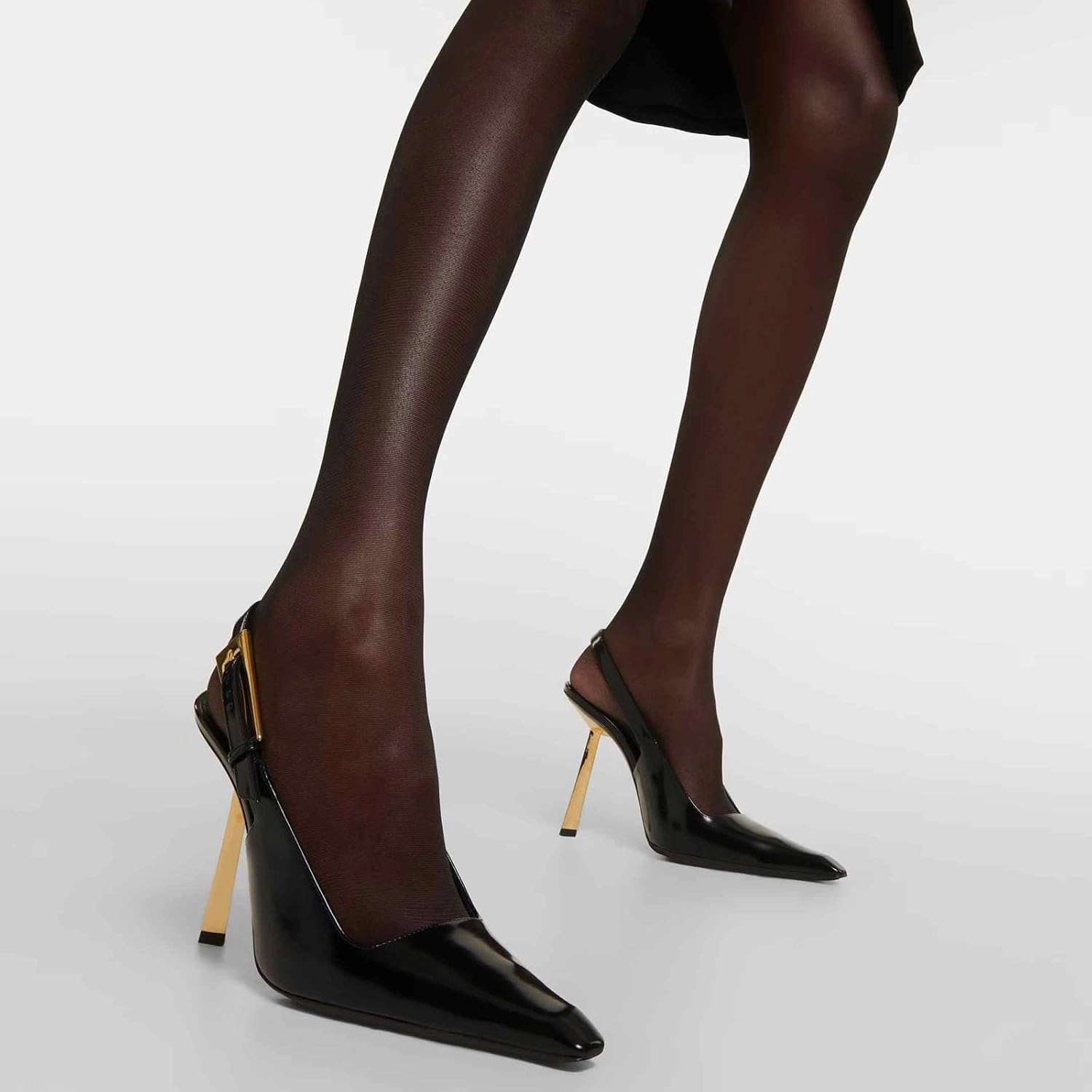 THESHY Women's Slingback Stiletto High Heels Square Toe Metal Buckle Pumps Backless Patent Leather Fashion Dress Shoes for Women