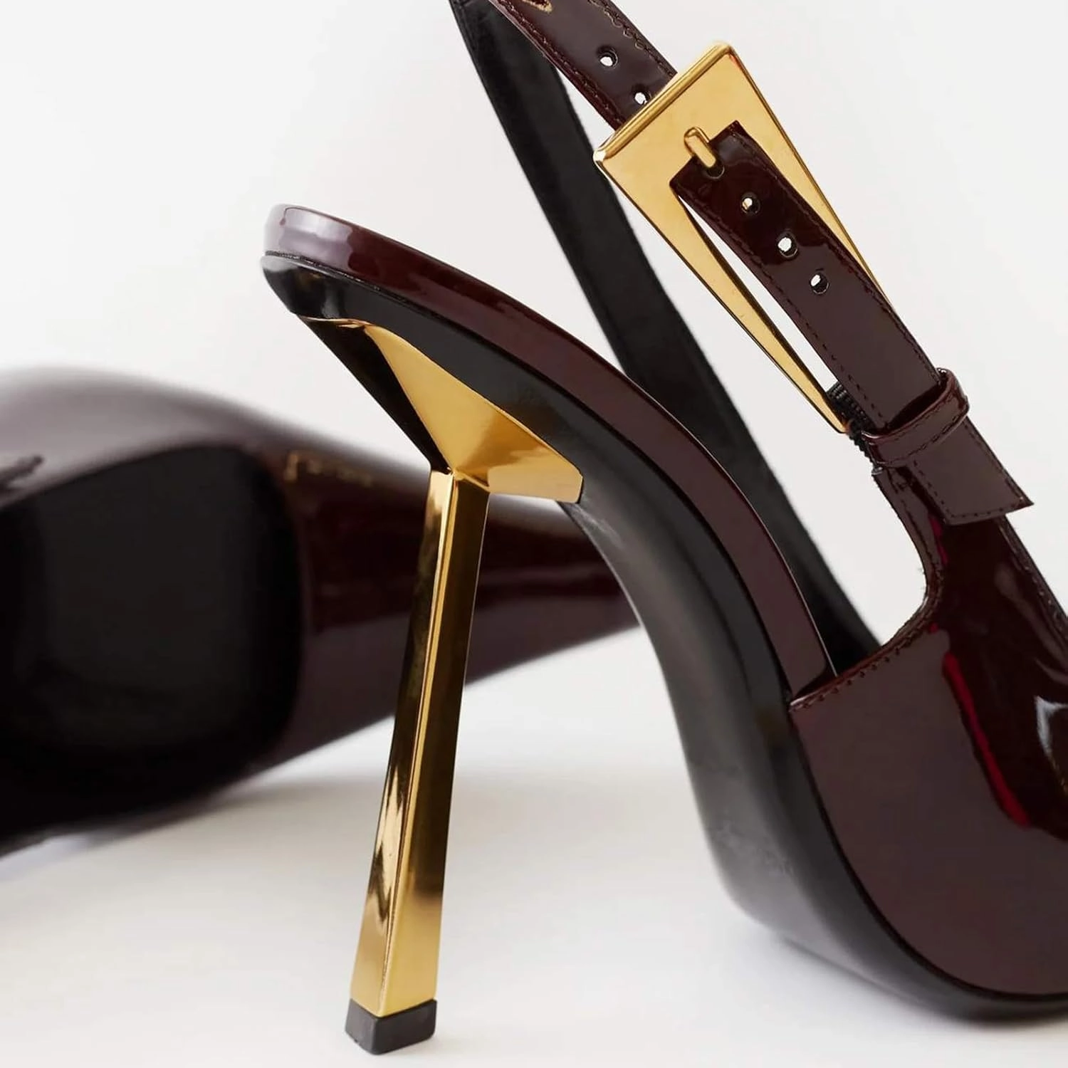 THESHY Women's Slingback Stiletto High Heels Square Toe Metal Buckle Pumps Backless Patent Leather Fashion Dress Shoes for Women