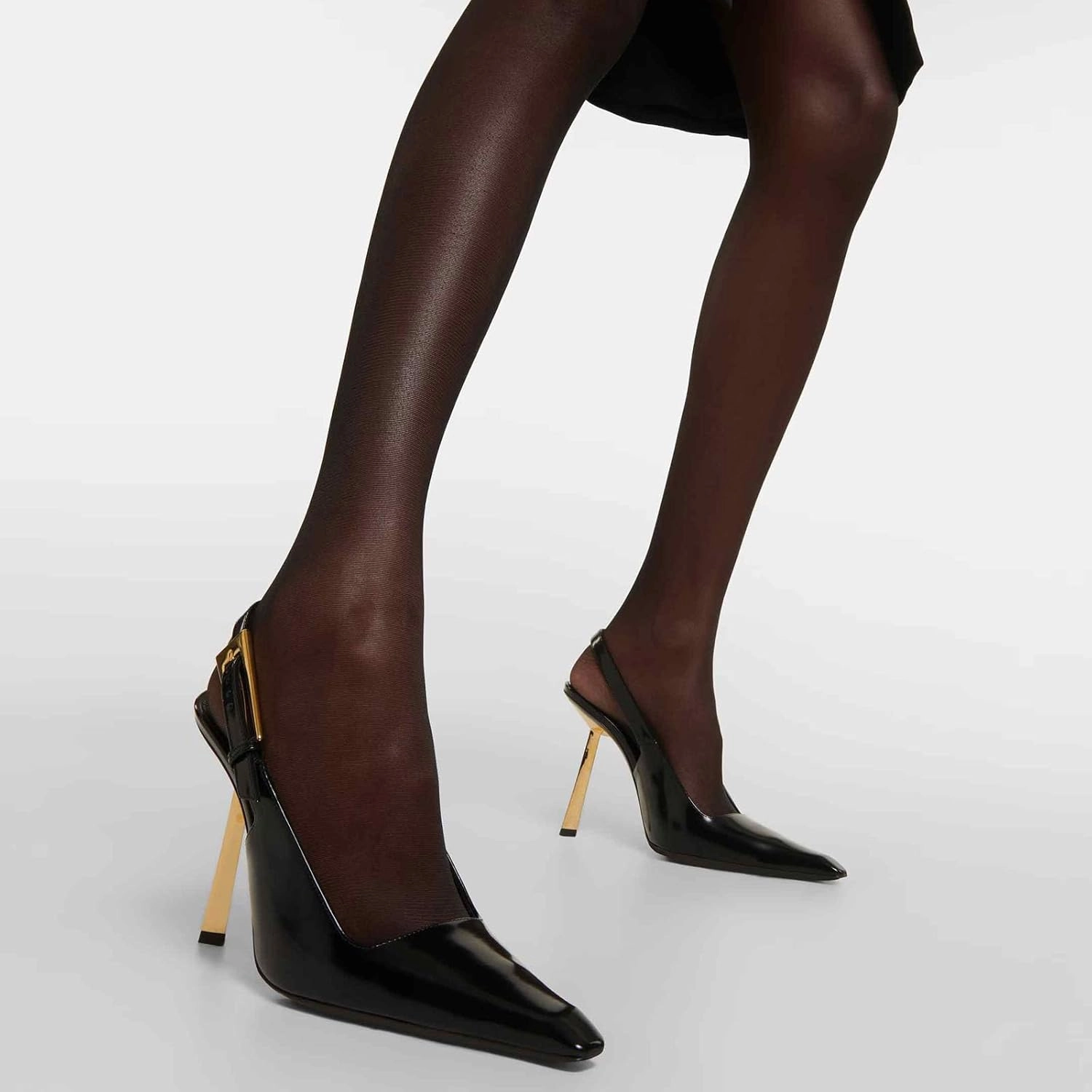 THESHY Women's Slingback Stiletto High Heels Square Toe Metal Buckle Pumps Backless Patent Leather Fashion Dress Shoes for Women