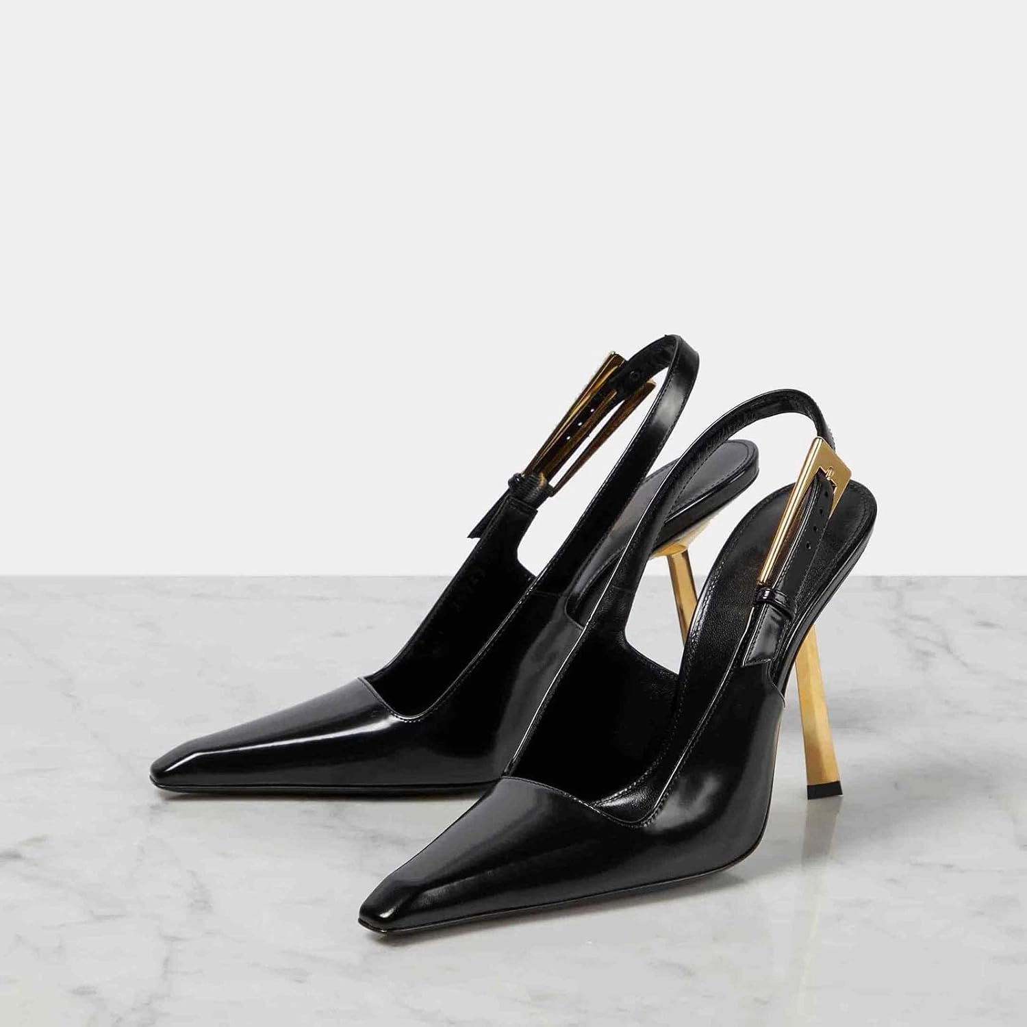 THESHY Women's Slingback Stiletto High Heels Square Toe Metal Buckle Pumps Backless Patent Leather Fashion Dress Shoes for Women