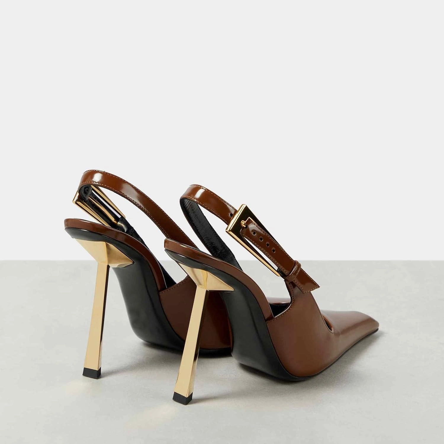 THESHY Women's Slingback Stiletto High Heels Square Toe Metal Buckle Pumps Backless Patent Leather Fashion Dress Shoes for Women