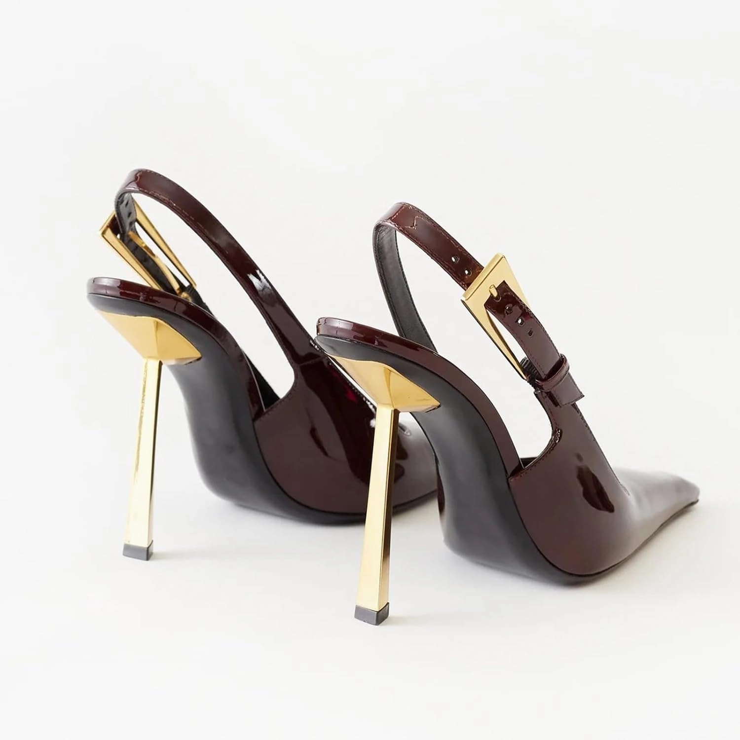 THESHY Women's Slingback Stiletto High Heels Square Toe Metal Buckle Pumps Backless Patent Leather Fashion Dress Shoes for Women