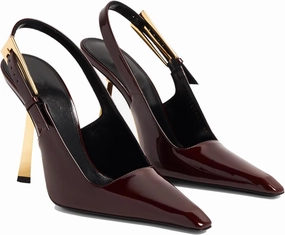 THESHY Women's Slingback Stiletto High Heels Square Toe Metal Buckle Pumps Backless Patent Leather Fashion Dress Shoes for Women