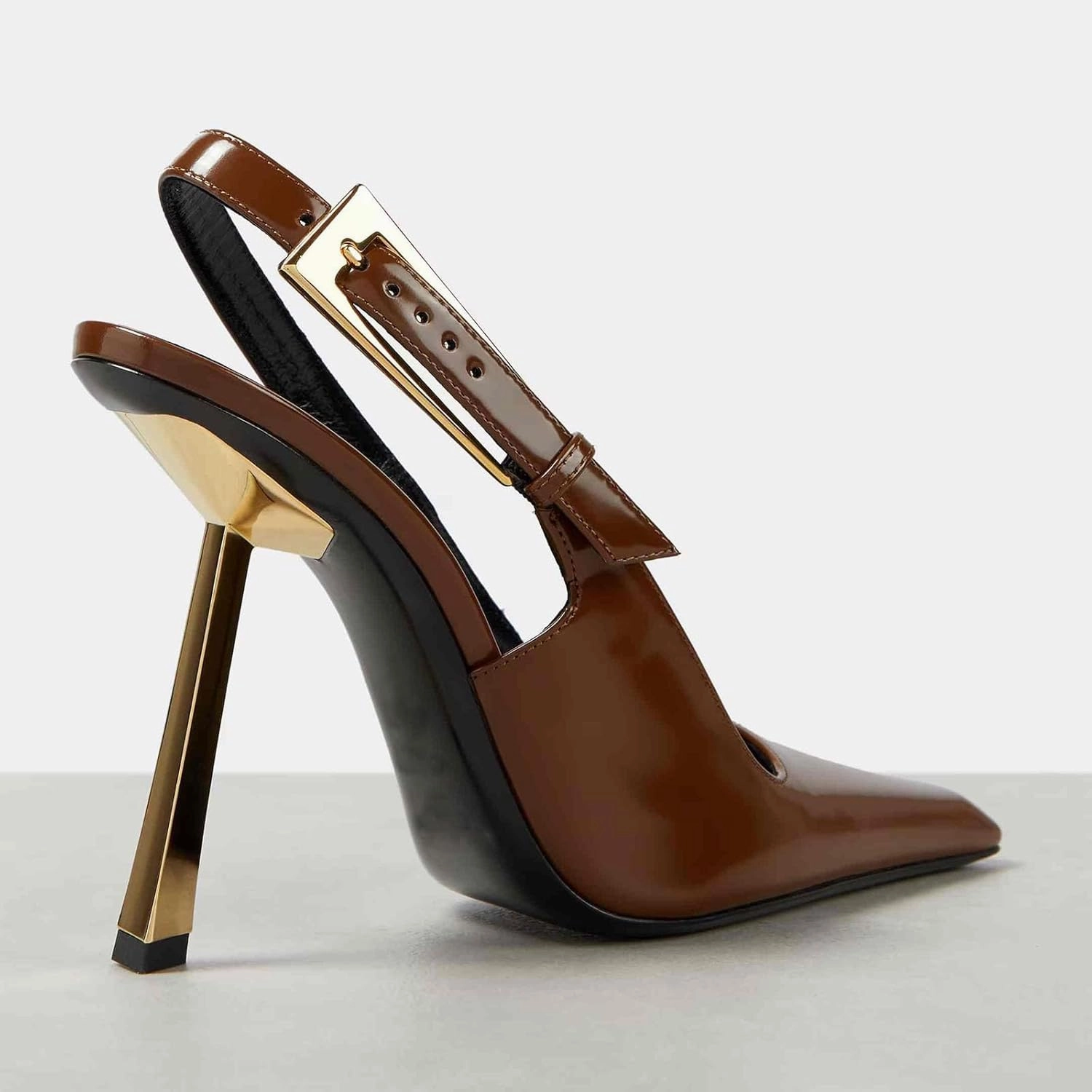 THESHY Women's Slingback Stiletto High Heels Square Toe Metal Buckle Pumps Backless Patent Leather Fashion Dress Shoes for Women
