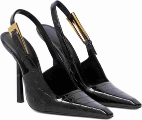 THESHY Women's Slingback Stiletto High Heels Square Toe Metal Buckle Pumps Backless Patent Leather Fashion Dress Shoes for Women
