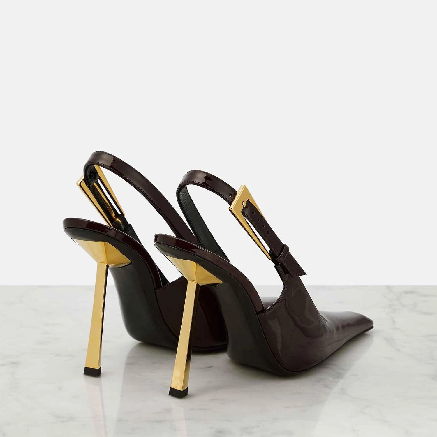 THESHY Women's Slingback Stiletto High Heels Square Toe Metal Buckle Pumps Backless Patent Leather Fashion Dress Shoes for Women