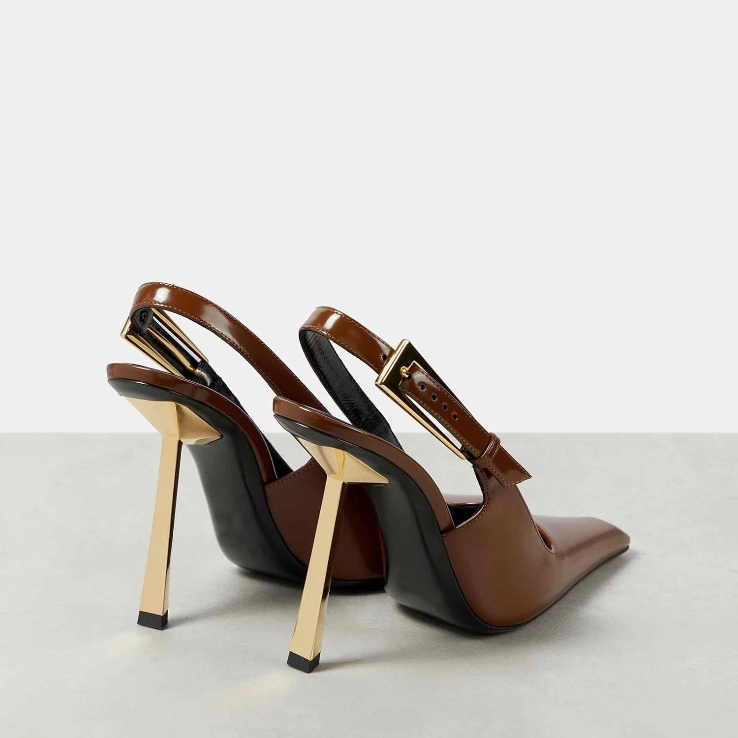 THESHY Women's Slingback Stiletto High Heels Square Toe Metal Buckle Pumps Backless Patent Leather Fashion Dress Shoes for Women