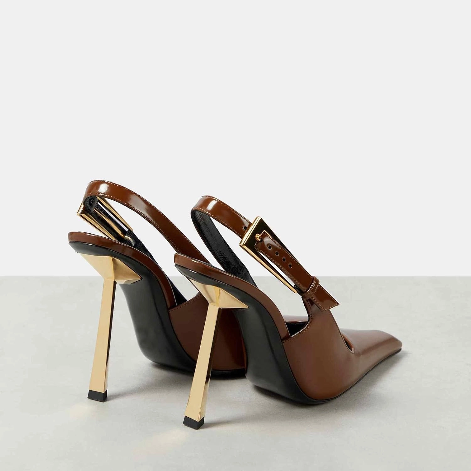 THESHY Women's Slingback Stiletto High Heels Square Toe Metal Buckle Pumps Backless Patent Leather Fashion Dress Shoes for Women