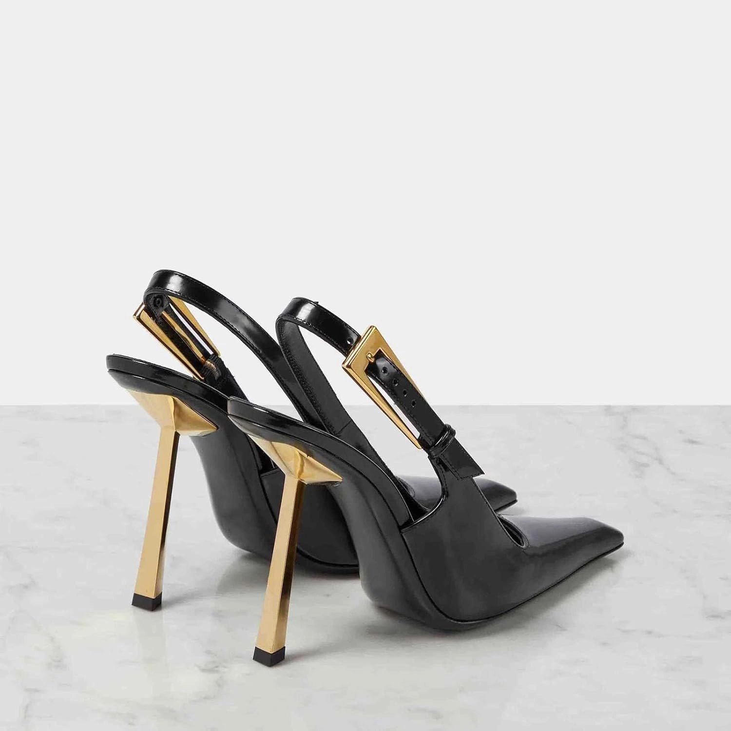 THESHY Women's Slingback Stiletto High Heels Square Toe Metal Buckle Pumps Backless Patent Leather Fashion Dress Shoes for Women