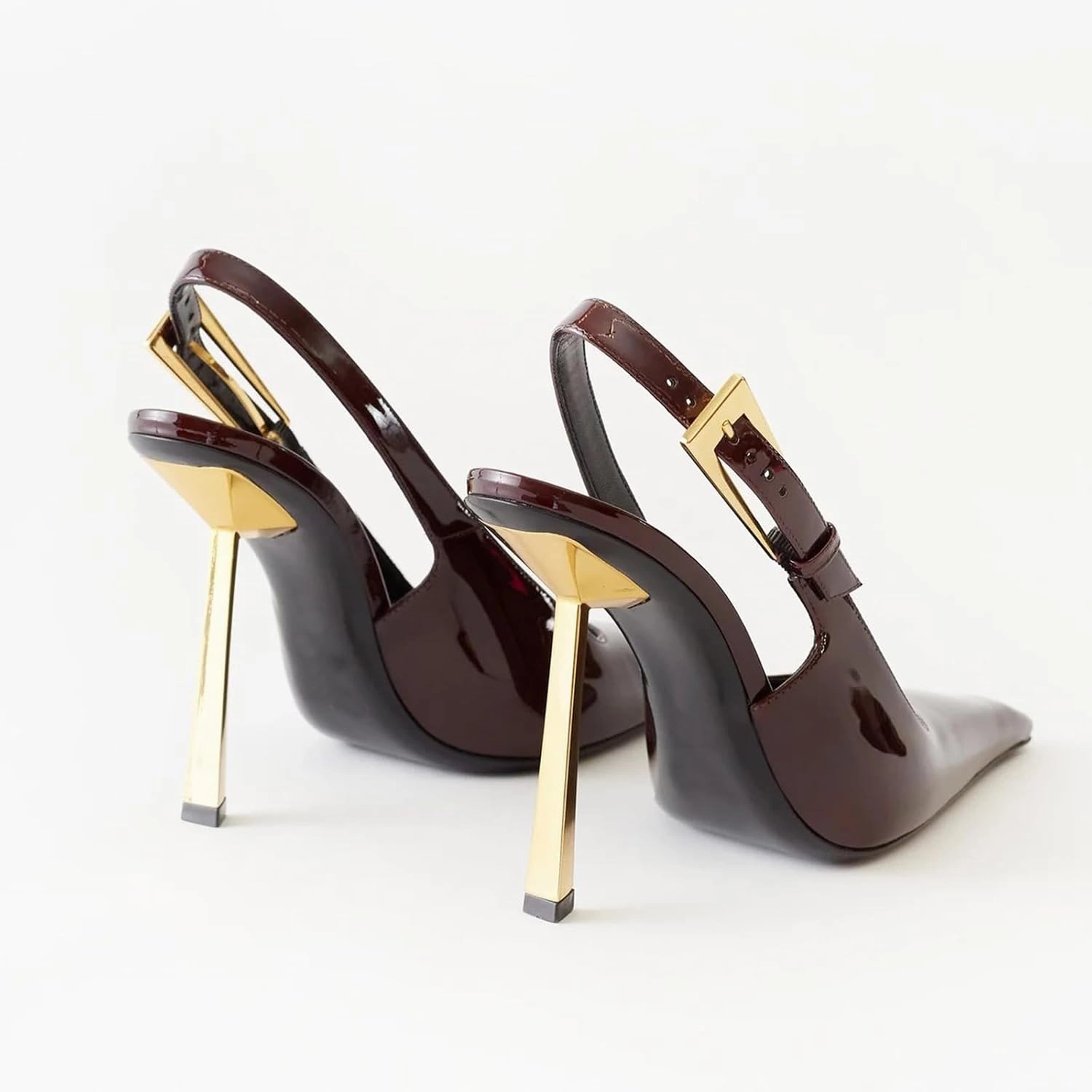 THESHY Women's Slingback Stiletto High Heels Square Toe Metal Buckle Pumps Backless Patent Leather Fashion Dress Shoes for Women