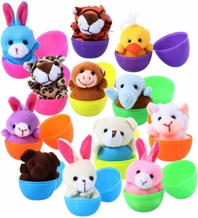 ThinkMax 12 pcs Easter Eggs Filled with Mini Plush Animals Toy for Easter Basket Stuffers/Fillers, Eggs Hunt, Party Favor