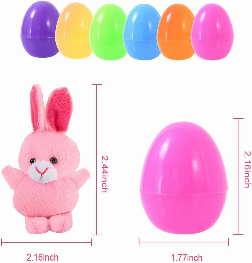 ThinkMax 12 pcs Easter Eggs Filled with Mini Plush Animals Toy for Easter Basket Stuffers/Fillers, Eggs Hunt, Party Favor