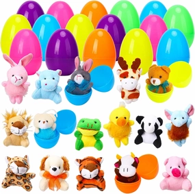ThinkMax 16 pcs Easter Eggs Filled with Mini Plush Animals Toy for Easter Basket Stuffers/Fillers, Easter Eggs Hunt, Easter Party Favor