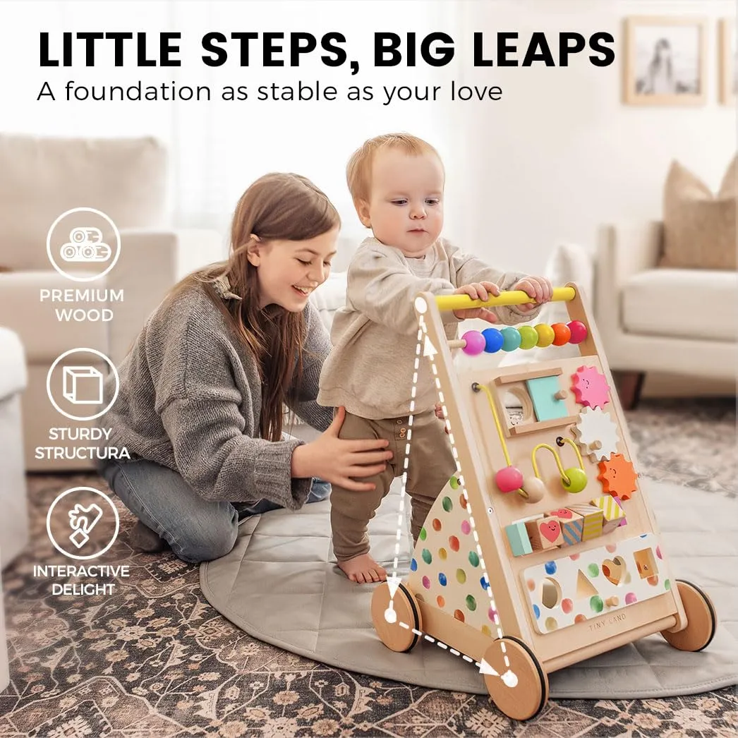 Tiny Land Baby Push Walker, Wooden Baby Walker for Girls, Adjustable Speed Walkers for Baby Boys, Montessori Walker Toy, Baby Activity Center, Push Toys for Kids Development (Rainbow)