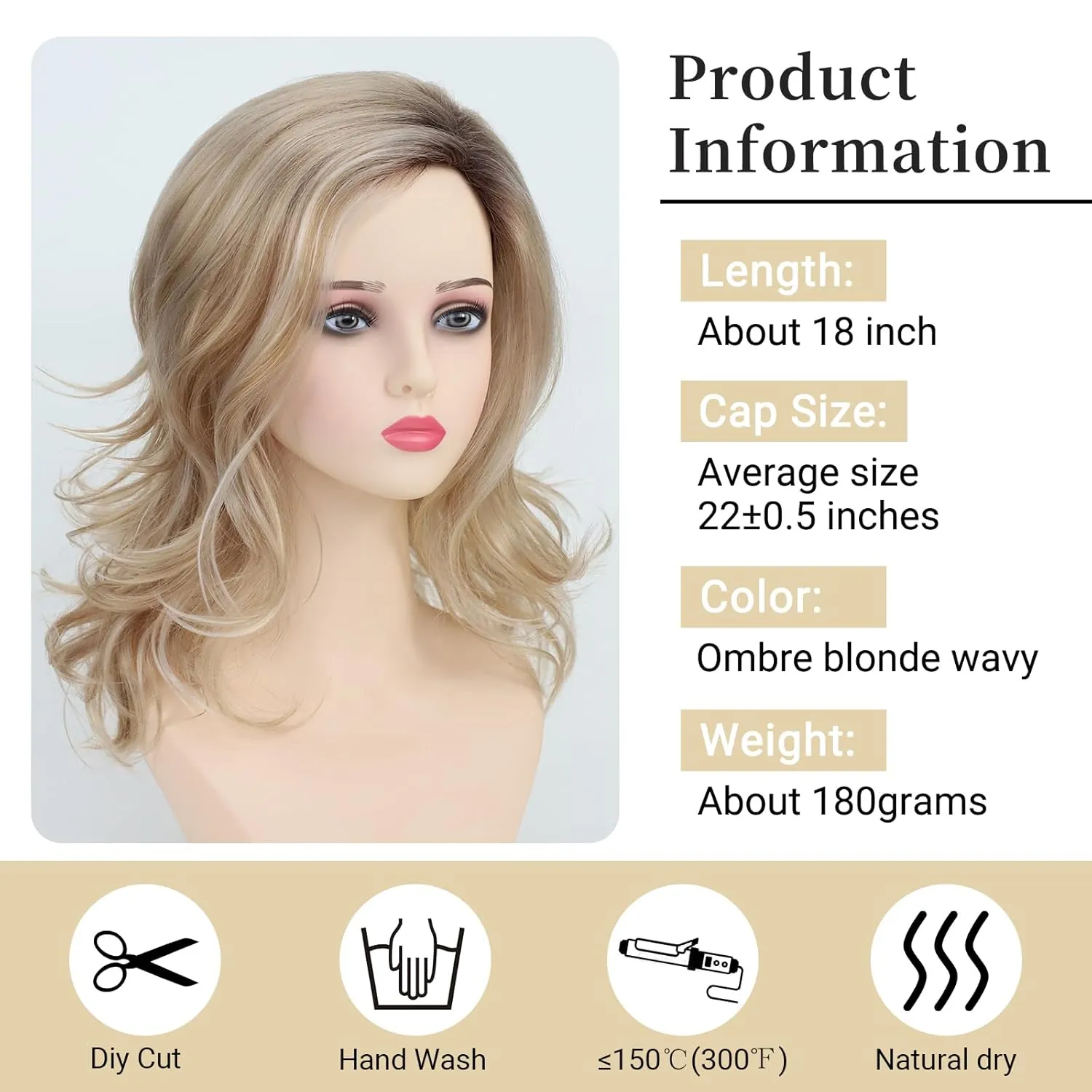 TISHINING Ombre Blonde Wavy Wigs for White Women Medium Length Layered Mixed Blonde Curly Wavy Wig with Dark Roots Synthetic Natural Looking Daily Party Wig (18 Inch)