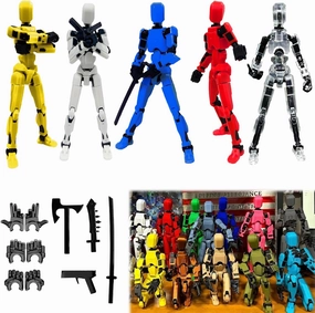 Titan13 Action Figure, Dummy Robot 13 Action Figure, 3D Printed Multi-Jointed Movable Robot Action Figure Creative Gifts for Kids Adults with 3 Hand-Shapes, 4 Weapons(5pcs)