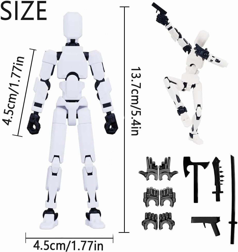 Titan13 Action Figure, Dummy Robot 13 Action Figure, 3D Printed Multi-Jointed Movable Robot Action Figure Creative Gifts for Kids Adults with 3 Hand-Shapes, 4 Weapons(5pcs)