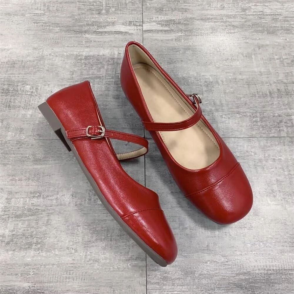 TN TANGNEST Flat Shoes for Women Retro Square Toe Mary Jane Flats Shiny Ballet Flats Comfortable Office Flats