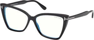 Tom Ford Eyeglasses FT 5844 -B 001 Shiny Black, t Logo/Blue Block Lenses