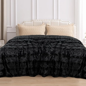 TOONOW Faux Fur Luxury Throw Blanket,Double Side Soft Fluffy Shaggy Fuzzy Blanket for Couch Sofa Bed (Black, X-Large Twin Size)