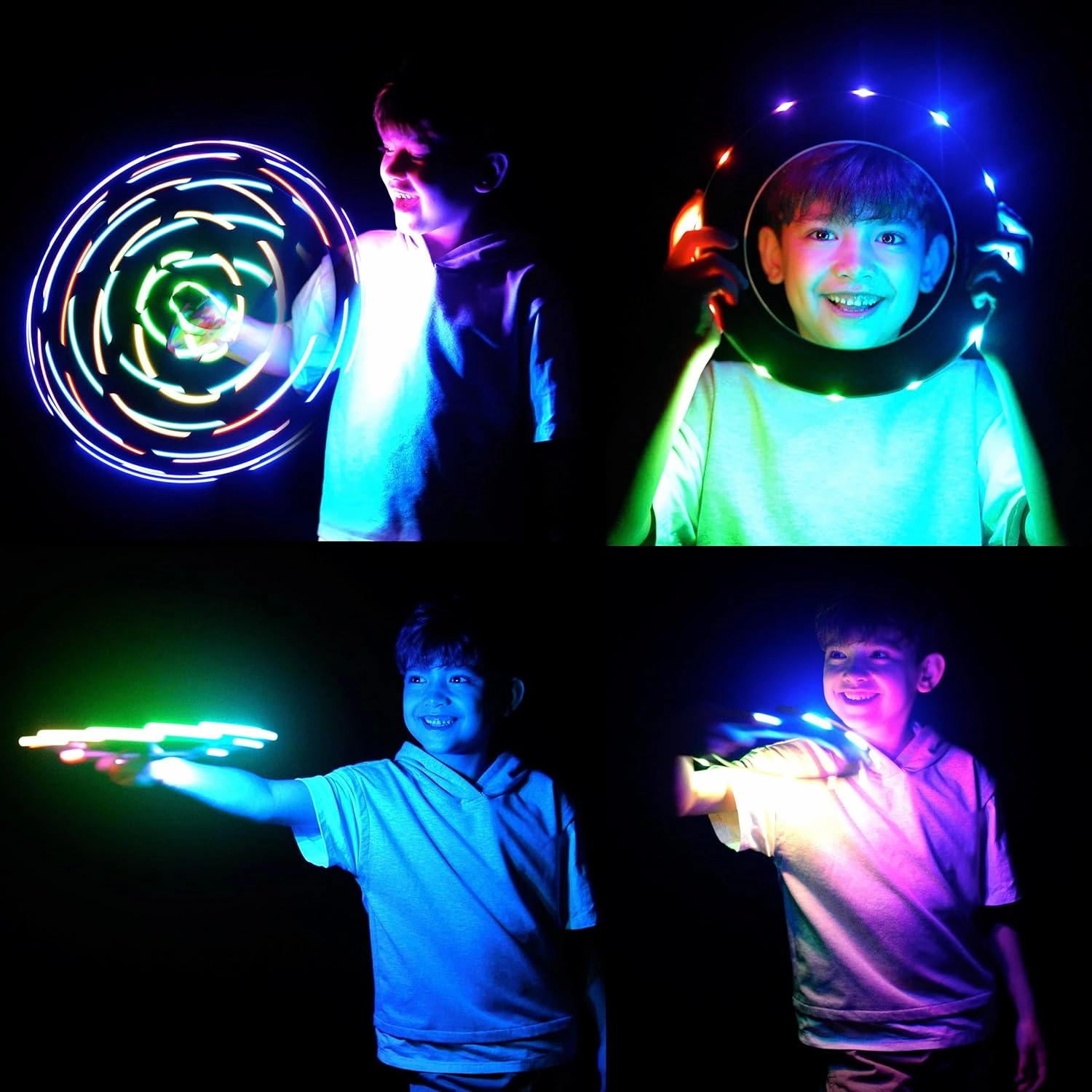 TOSY Flying Ring - 16 Million Color RGB LEDs or 12 LEDs, Super Bright, Lost Mode, Auto Light Up, Camping Essentials for Kids/Teens/Boy/Girl, Safe & Soft, Waterproof, Pool/Beach Games, Lightweight Toy