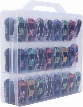 Toy Car Storage Organizer Case for Hot Wheels Car - Double Sided Display Carrying Container Holder for Matchbox Cars, LOL Surprise Dolls, and Shopkins - 48 Compartments(Transparent)