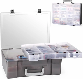Toy Organizer.72 Compartments.Toy Storage Box Compatible With Hot wheels Cars, Matchbox Cars,Mini Toys and Small Dolls.Toy Storage Display Case With 3 Layers of Removable Trays(Black)
