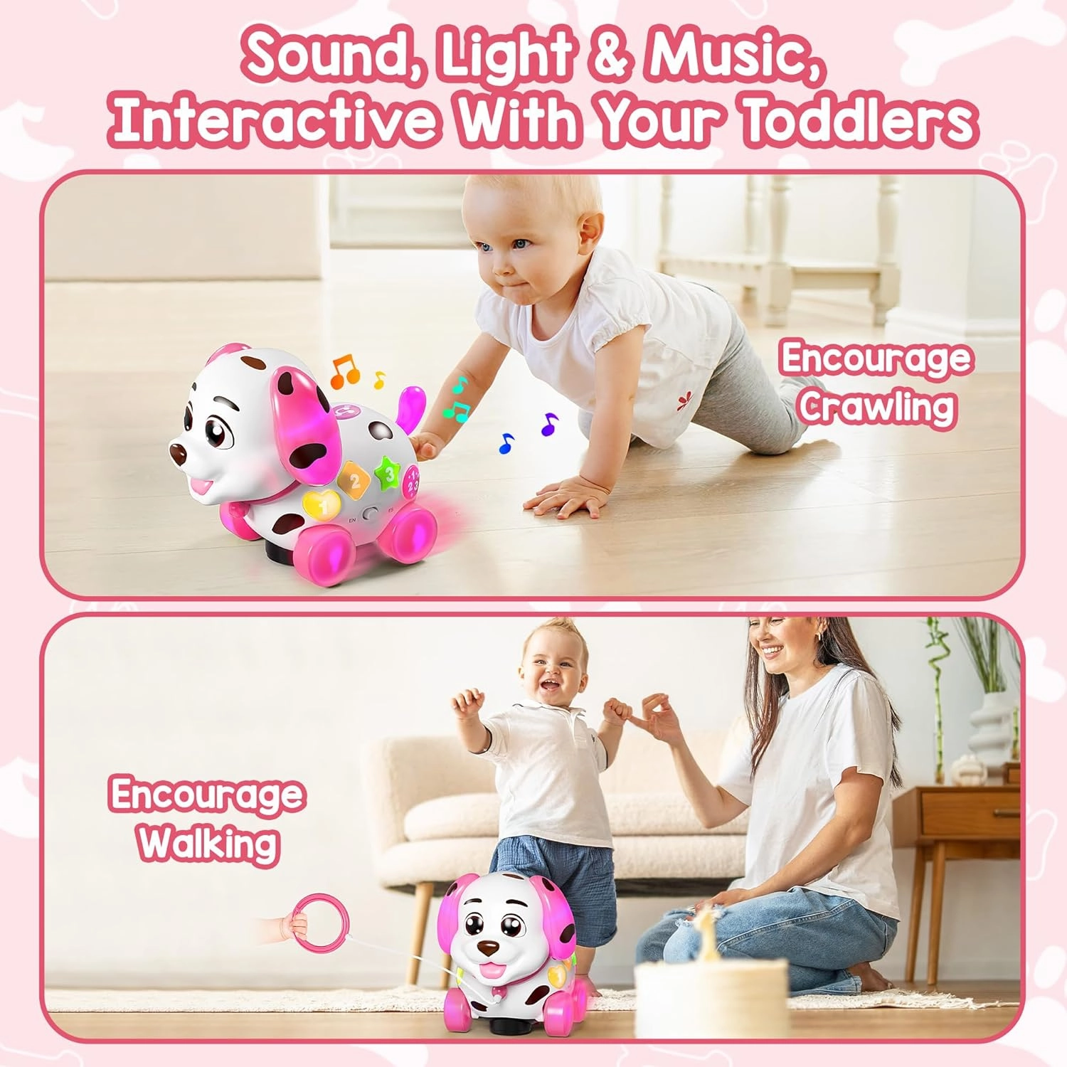 Toys for 1 Year Old Girl Boy, Baby Toy 6-12-18 Months, Musical Puppy Toddler Learning Toy for 1 Year Old Girl Gift, Bilingual Educational Toys with Music Light, 1st Birthday Gift for Boy