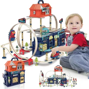 Train Tracks Toy Set for Toddlers Age 3-12, 197 PCS Kids City Tracks Building Toys with Car for Boys Girls, STEM Educational Playset Toy Birthday