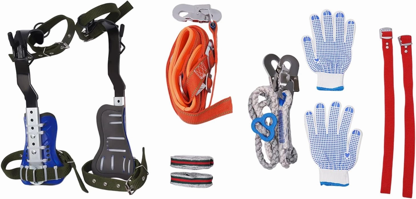 Tree Climbing Spikes Set,Adjustable Tree Climbing Gear with Extra Multi-Functional Straps,330.69Lbs Loading Trees Climbing Tools with Adjustable Safety Belt And Safety Rope ,for Jungle Survival