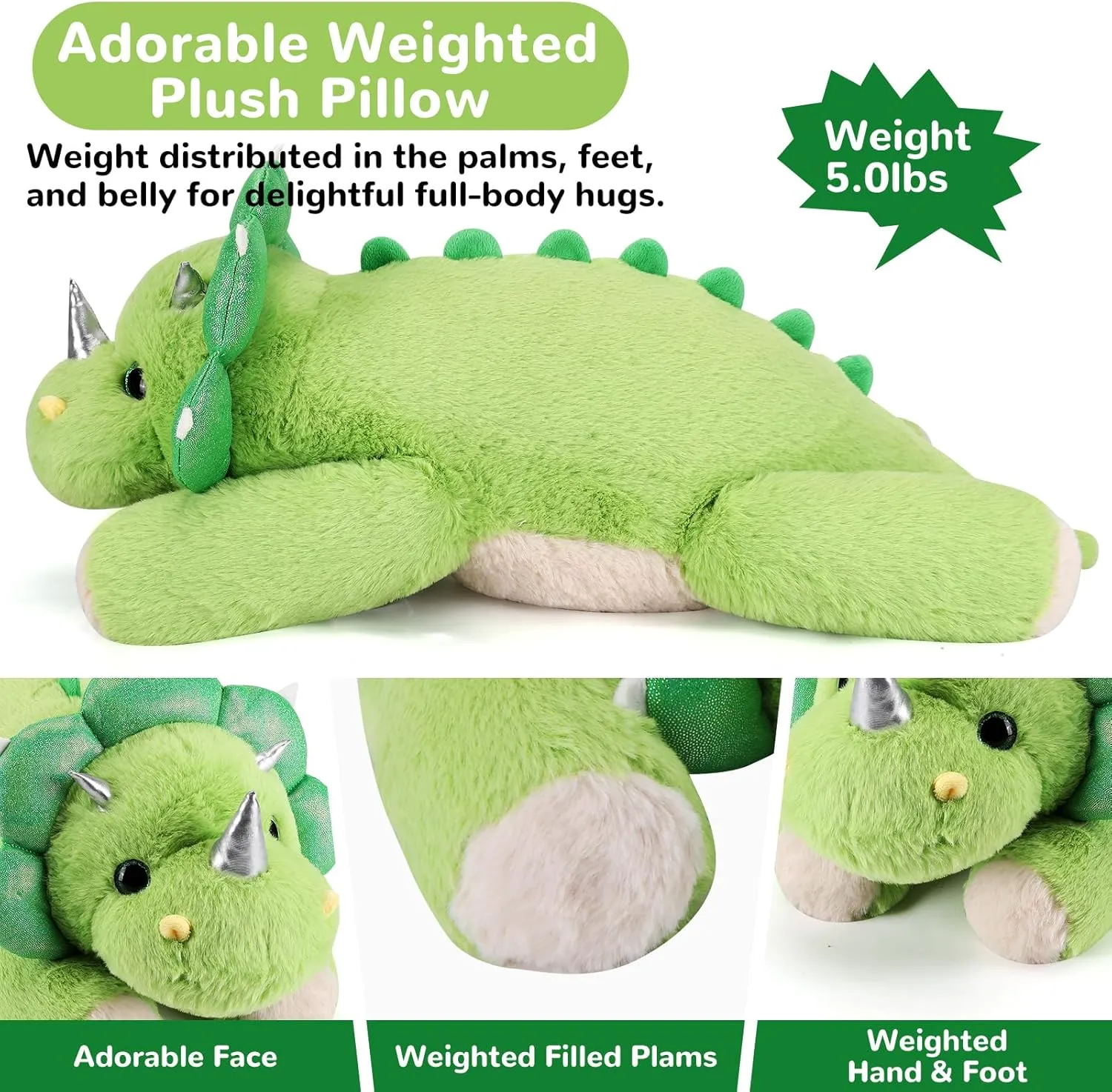 Triceratops Weighted Stuffed Animals - 28 Inch 5.0 Pounds Weighted Plushies Dinosaur Stuffed Animal - Large Dino Plush Pillow - Cute Plush Toy Gifts for Kids & Adults (28" 5.0 lbs)