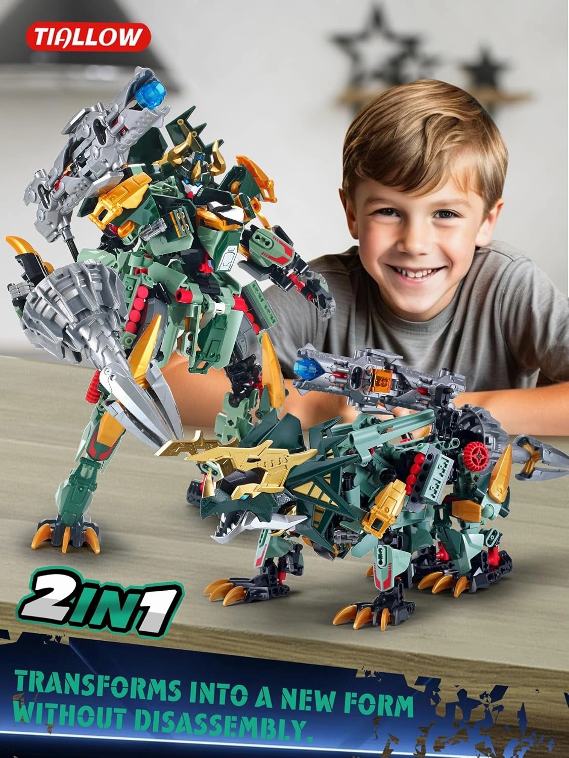 Triceratops Mecha 2-in-1 Building Blocks, Dinosaurs Transform Mech Building Sets, Robot Transforming Toys Action Figures Kits Model, Birthday for Boys, Adult Age 8-14 (Triceratops)