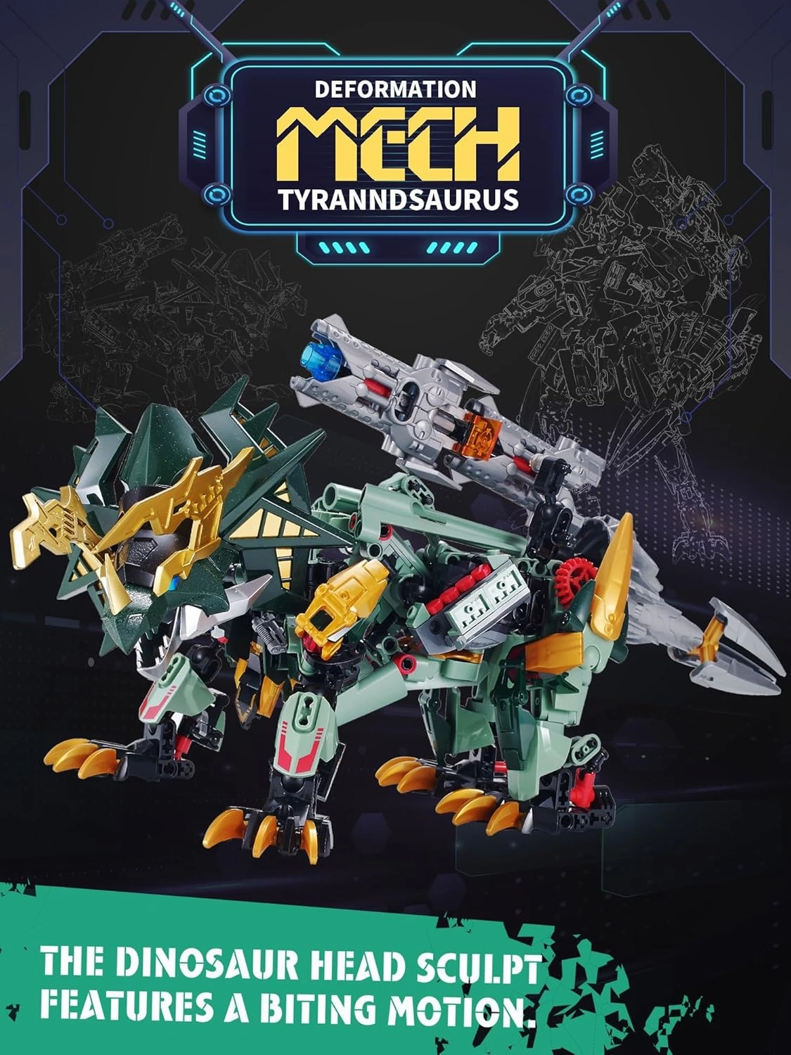 Triceratops Mecha 2-in-1 Building Blocks, Dinosaurs Transform Mech Building Sets, Robot Transforming Toys Action Figures Kits Model, Birthday for Boys, Adult Age 8-14 (Triceratops)