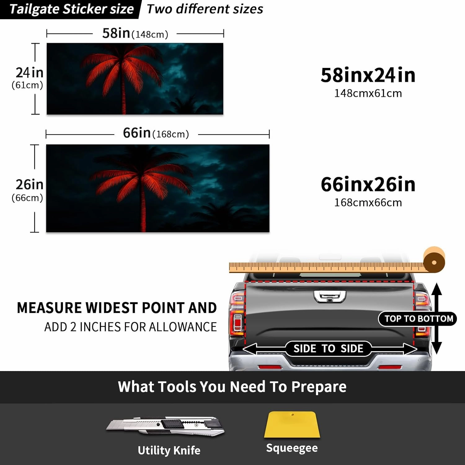 Truck Tailgate Decal Wrap for Pickup Easy to Stick PET Rear Door Sticker Tailgate Skin for Pickup Trucks Cool Vinyl Wrap Graphics for Truck Back Panels Glow Palm Exterior Decoration