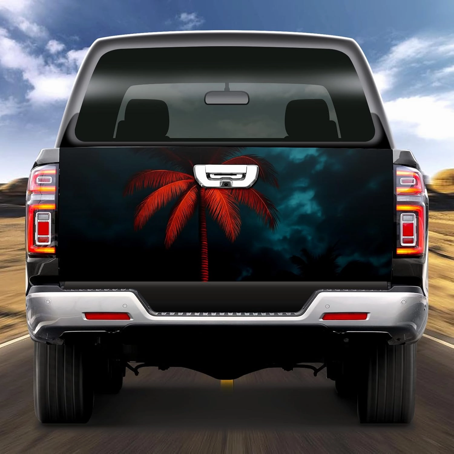Truck Tailgate Decal Wrap for Pickup Easy to Stick PET Rear Door Sticker Tailgate Skin for Pickup Trucks Cool Vinyl Wrap Graphics for Truck Back Panels Glow Palm Exterior Decoration