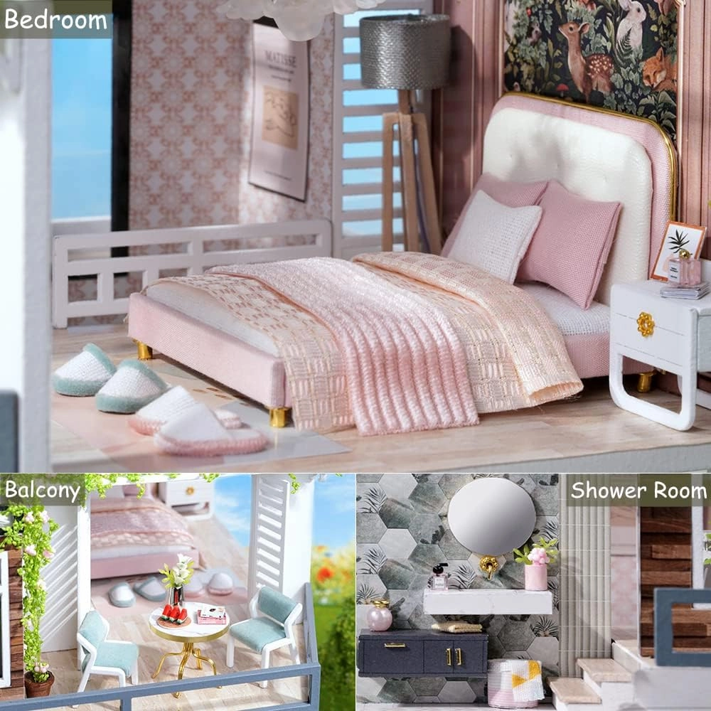 TuKIIE DIY Miniature Dollhouse Kit with Furniture, 1:24 Scale Large Garden Villa Wooden Doll House Accessories Plus Dust Proof & Music Movement for Kids Teens Adults(West Creek House)