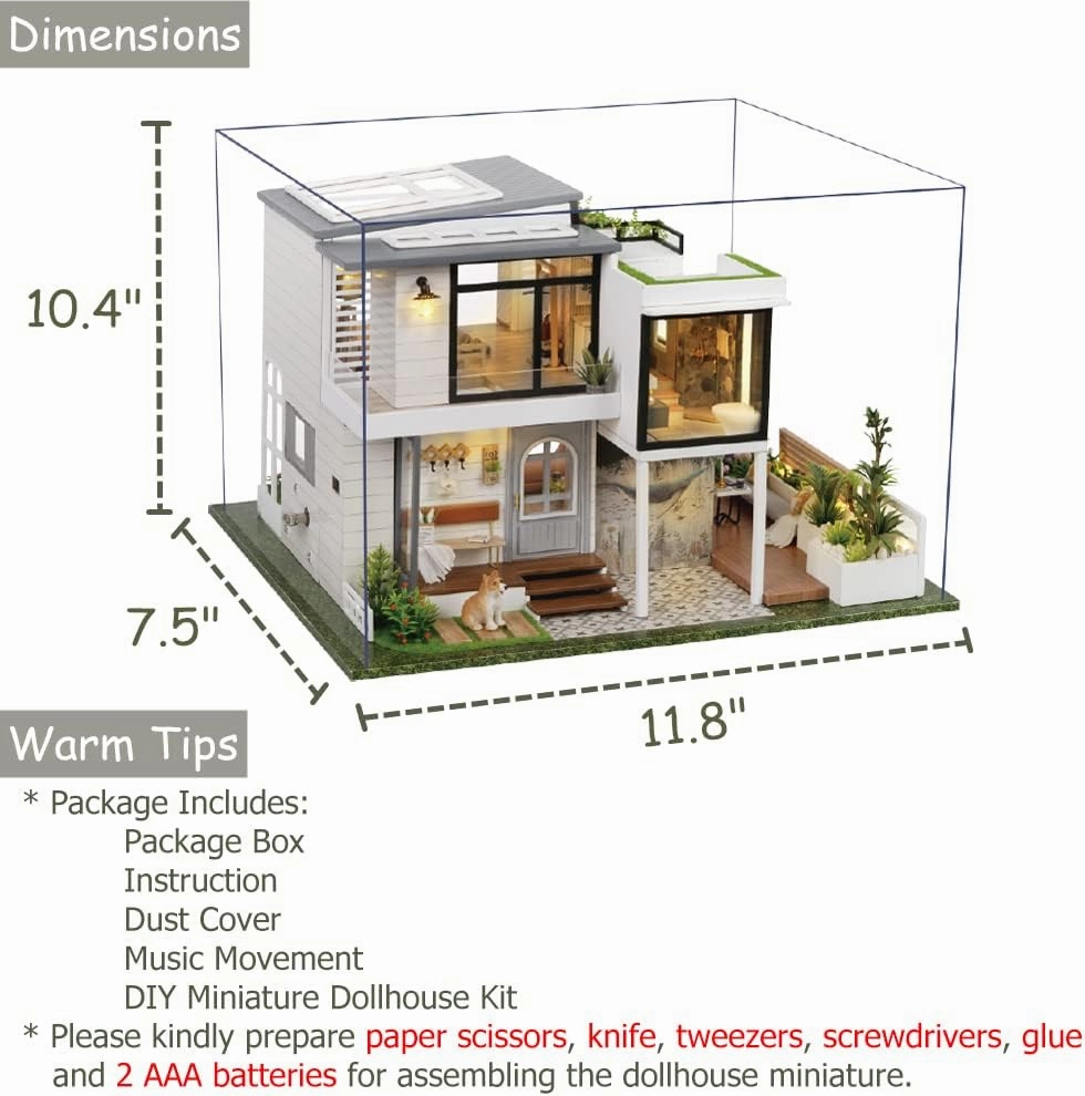 TuKIIE DIY Miniature Dollhouse Kit with Furniture, 1:24 Scale Large Garden Villa Wooden Doll House Accessories Plus Dust Proof & Music Movement for Kids Teens Adults(West Creek House)