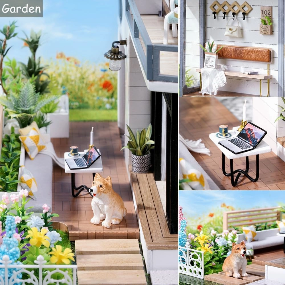 TuKIIE DIY Miniature Dollhouse Kit with Furniture, 1:24 Scale Large Garden Villa Wooden Doll House Accessories Plus Dust Proof & Music Movement for Kids Teens Adults(West Creek House)