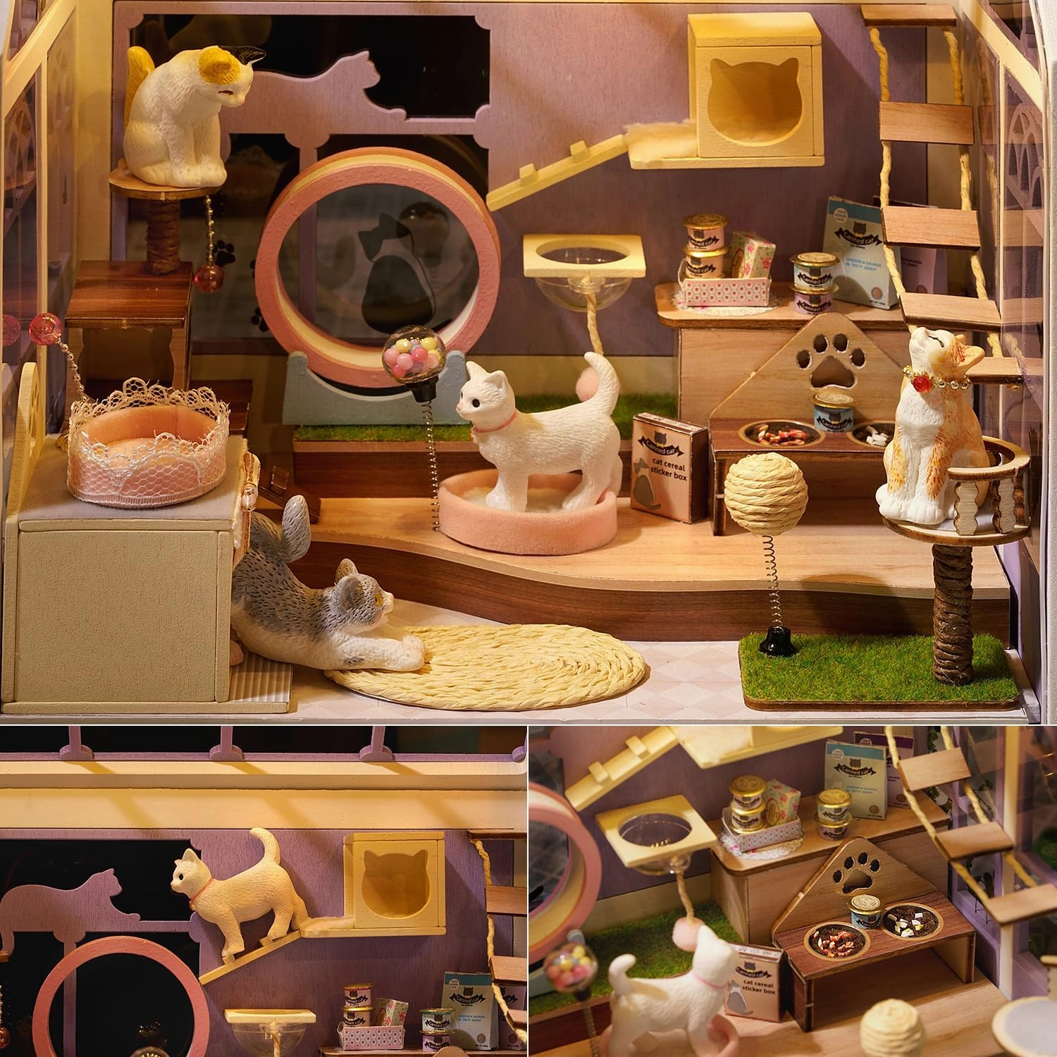 TuKIIE DIY Miniature House Kit with Furniture, 1:24 Scale Creative Room Mini Wooden Dollhouse Book Nook Plus Dust Proof & Music Movement for Kids Teens Adults(Cat Shop)