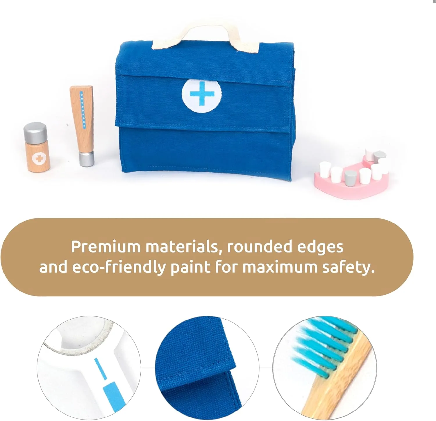UMU® Wooden Doctor Kit for Kids – 18 pcs Doctor and Dentist Play Set for Toddlers with Stethoscope, Syringe, Tooth Model & More – Medical Pretend Play Toy for Boys and Girls Ages 3 4 5 6