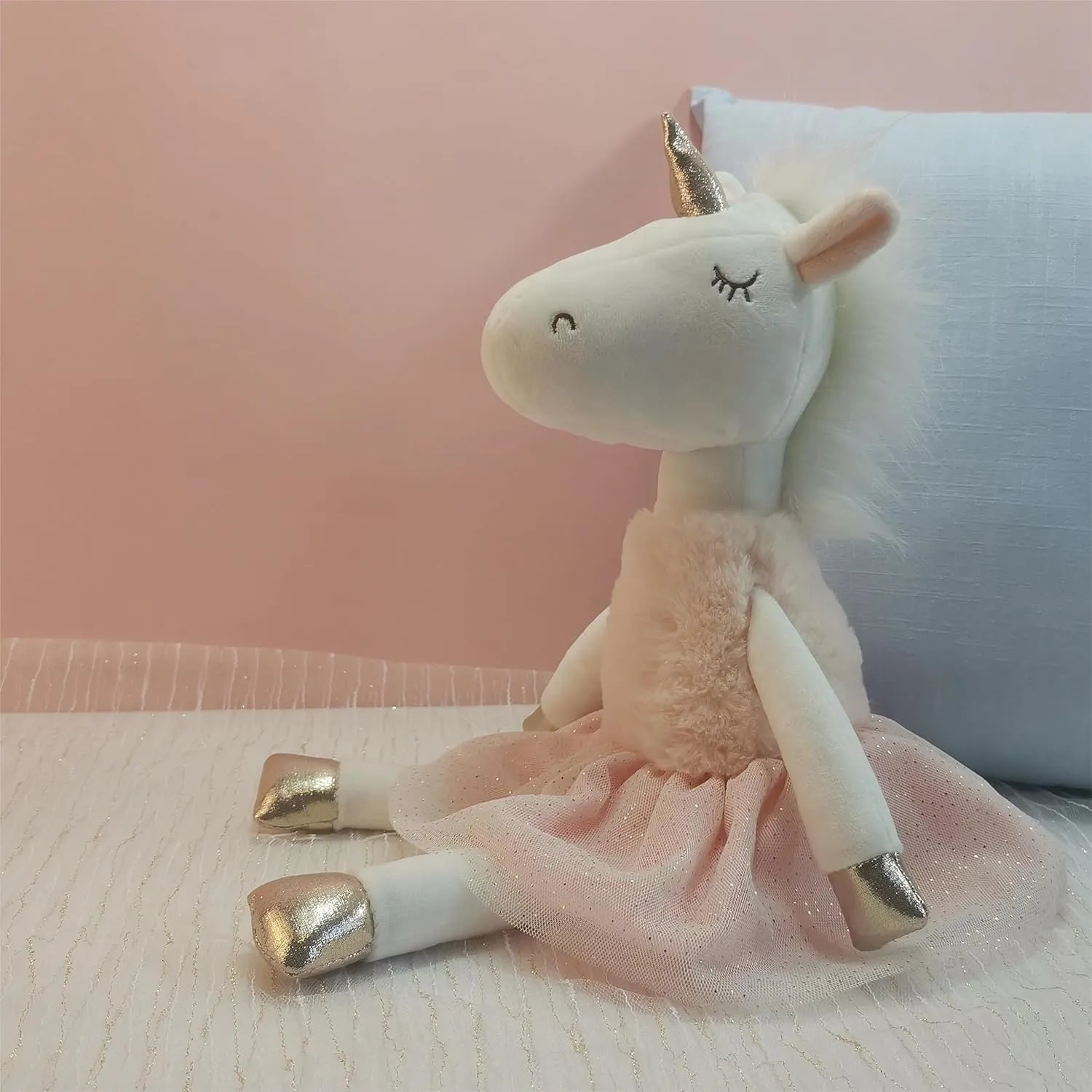 Unicorn Stuffed Animal, 16.5" Tall,Safe Material Soft Unicorn Toys for Girls Ballerina Dolls with Skirt, Cute Doll for Girls and Decor, Pink