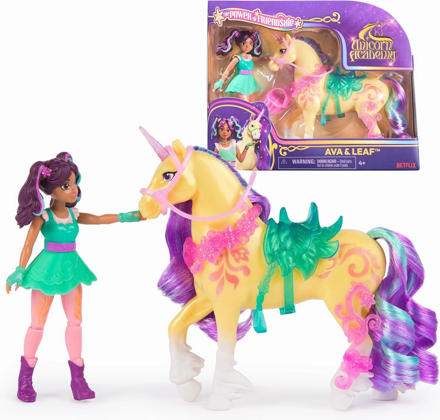 Unicorn Academy, Ava & Leaf Power of Friendship Set with Translucent Saddle & 2 Power Accessories, Dolls & Unicorn Toys for Girls Ages 4 and up