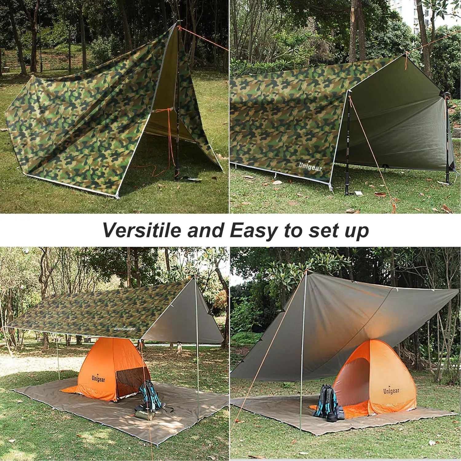 Unigear Hammock Rain Fly Waterproof Tent Tarp, UV Protection and PU 3000mm Waterproof, Lightweight for Camping, Backpacking and Outdoor Adventure
