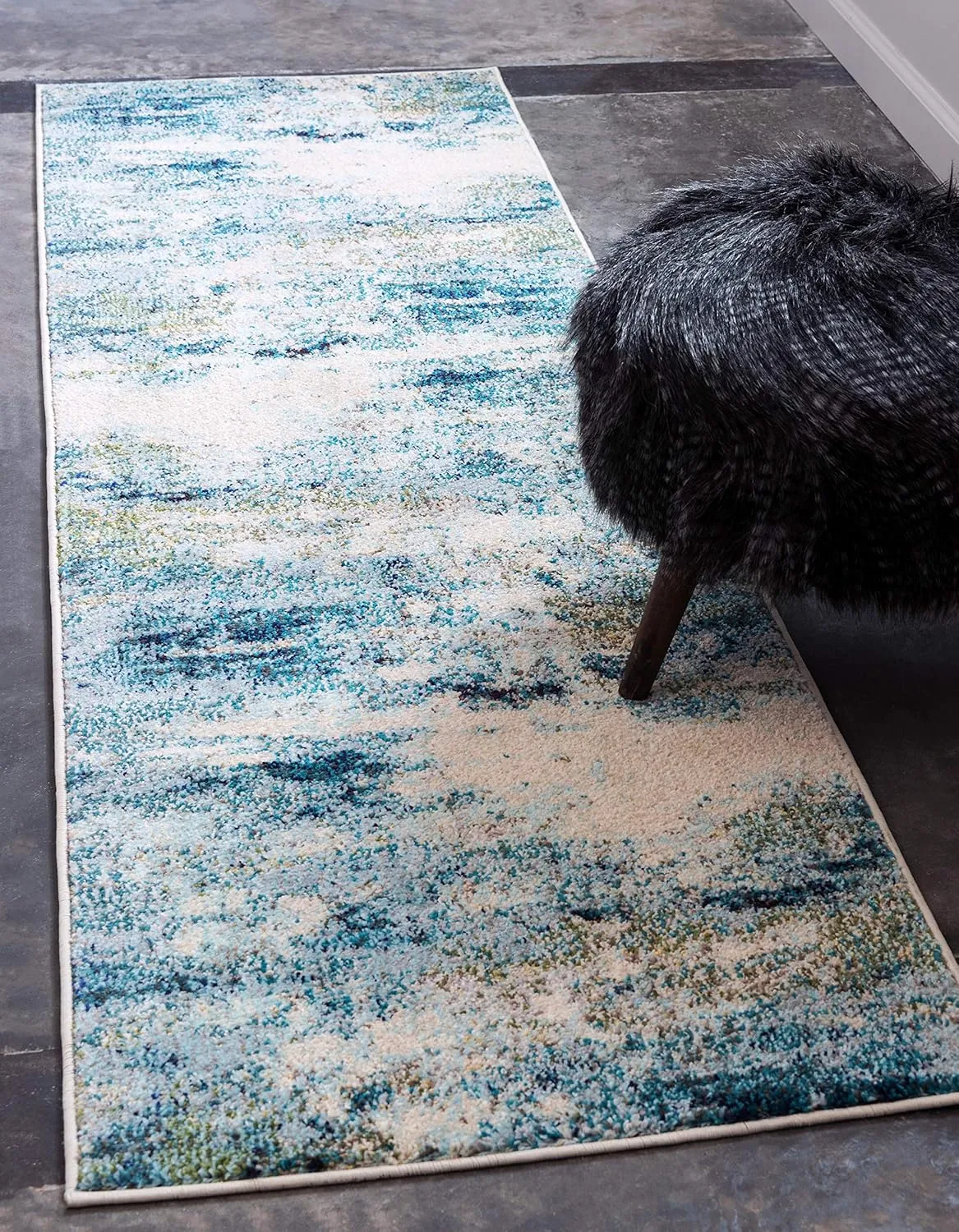 Unique Loom Chromatic Collection Modern & Vibrant Abstract Area Rug For Any Home Décor (2' 2 x 6' 7 Runner, Light Blue/ Beige)