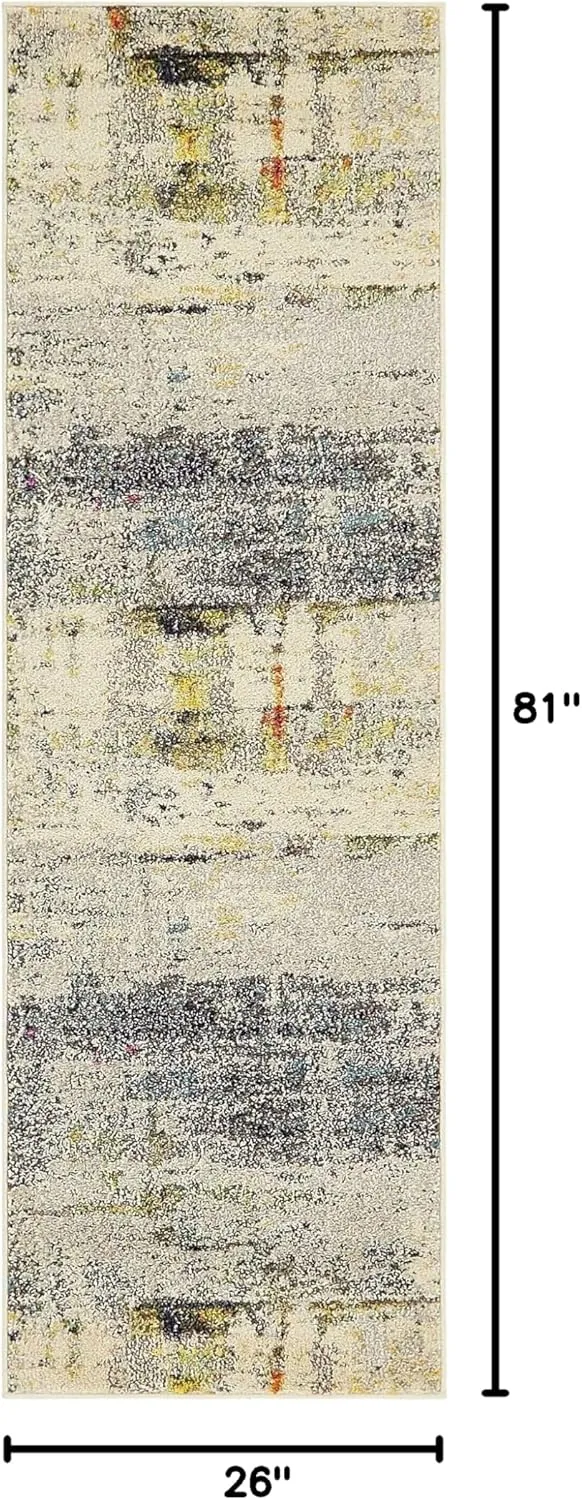 Unique Loom Chromatic Collection Modern Rustic & Vibrant Abstract Area Rug for Any Home Décor, 2 ft 2 in x 6 ft 7 in Runner, Beige/Gray