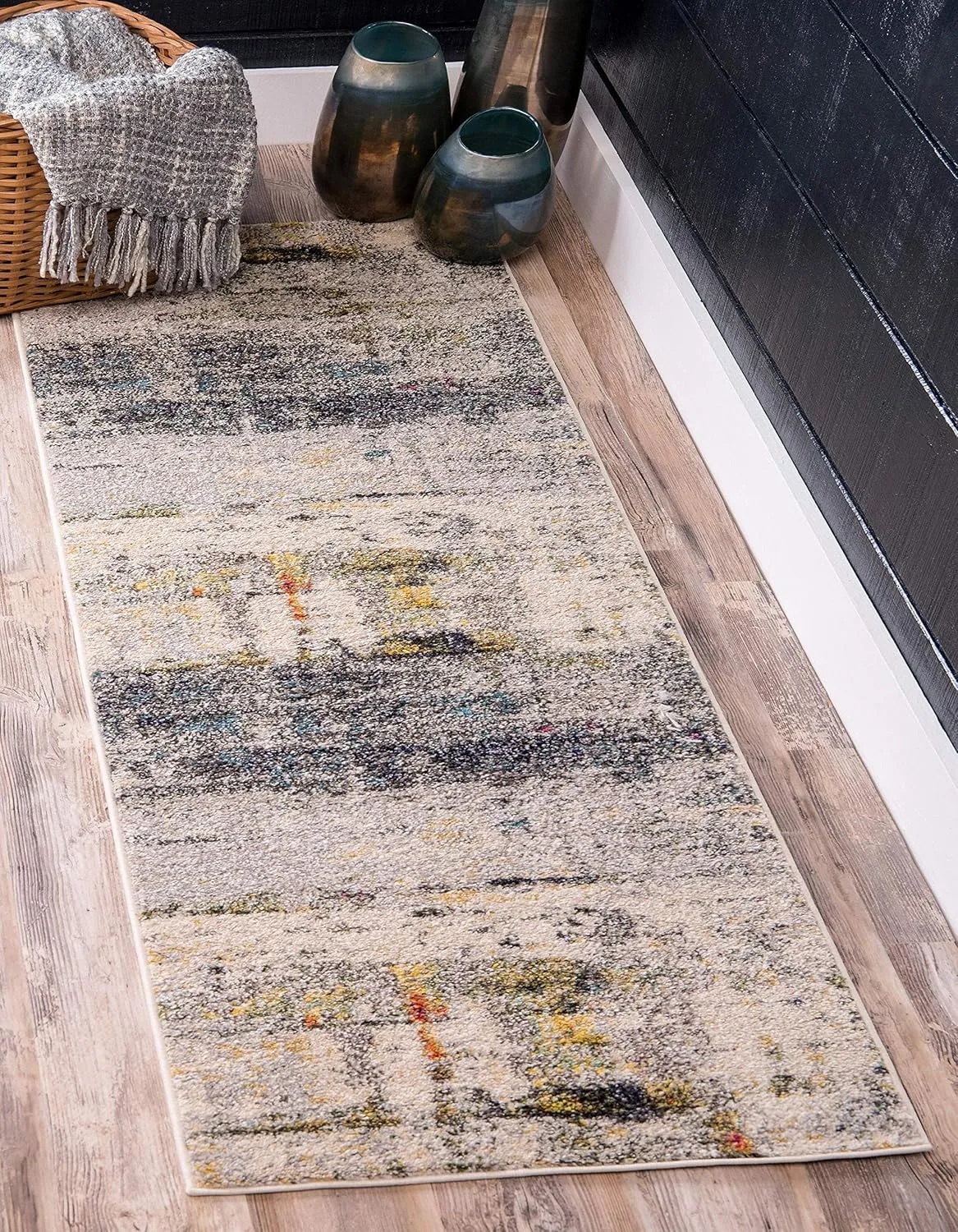 Unique Loom Chromatic Collection Modern Rustic & Vibrant Abstract Area Rug for Any Home Décor, 2 ft 2 in x 6 ft 7 in Runner, Beige/Gray