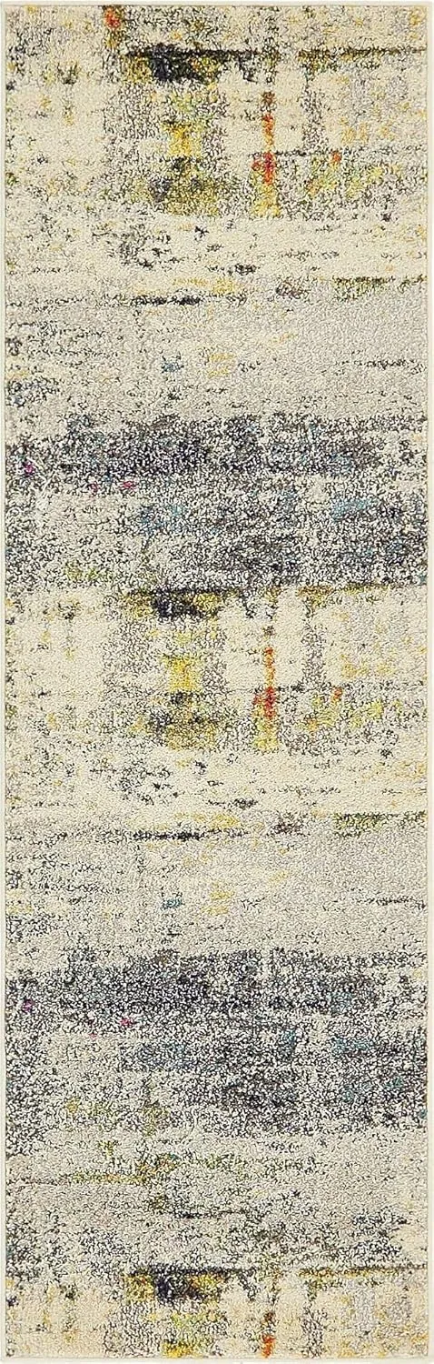 Unique Loom Chromatic Collection Modern Rustic & Vibrant Abstract Area Rug for Any Home Décor, 2 ft 2 in x 6 ft 7 in Runner, Beige/Gray