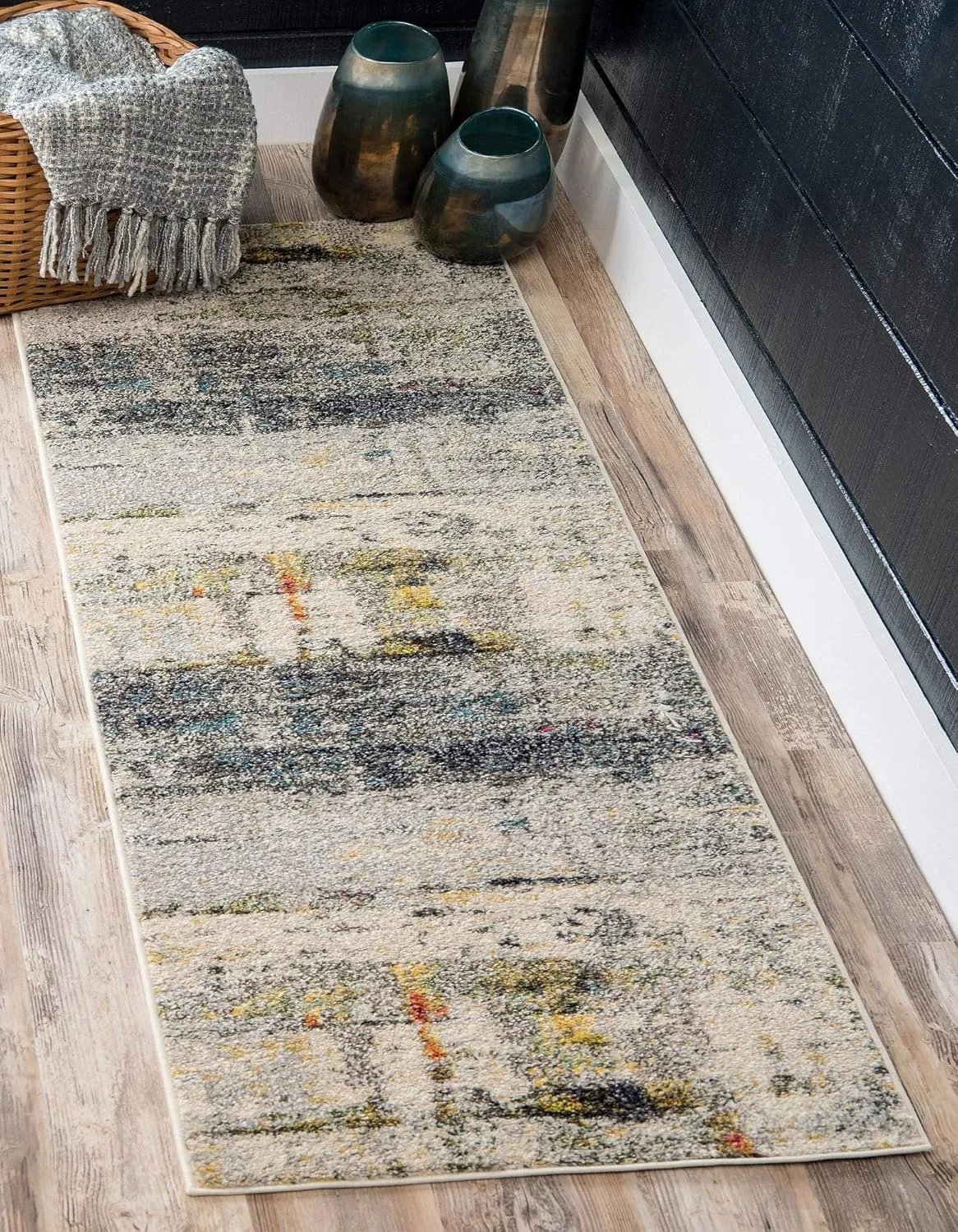 Unique Loom Chromatic Collection Modern Rustic & Vibrant Abstract Area Rug for Any Home Décor, 2 ft 2 in x 6 ft 7 in Runner, Beige/Gray