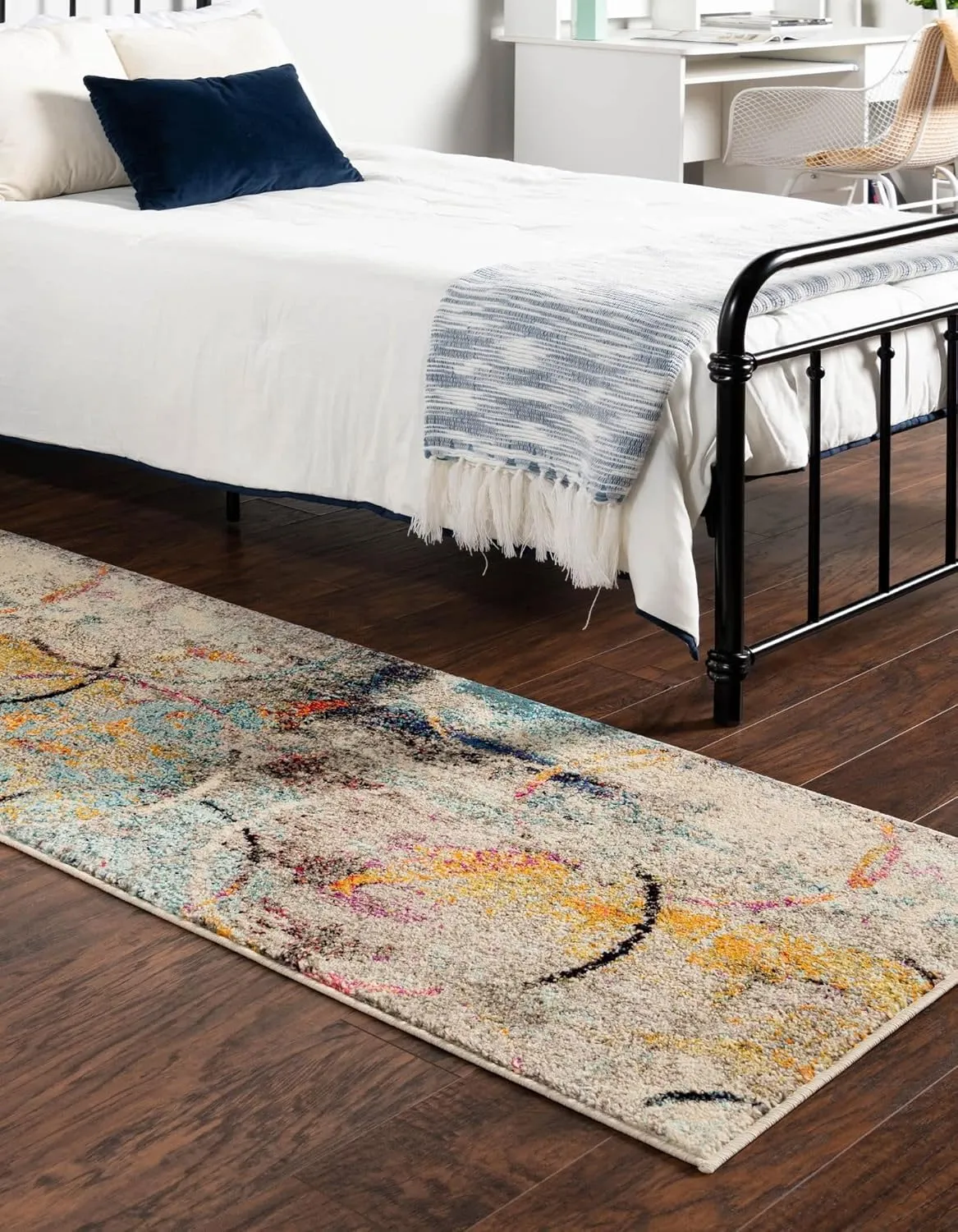Unique Loom Chromatic Collection Modern Rustic & Vibrant Abstract Area Rug for Any Home Décor, Runner 2' 0" x 6' 7", Beige/Blue